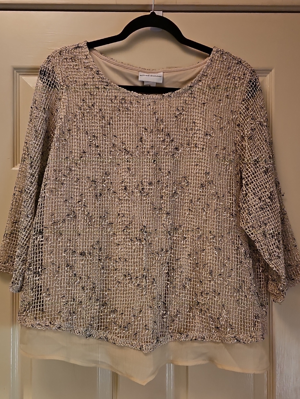 Alfred Dunner Cream Textured Knit Layered Top